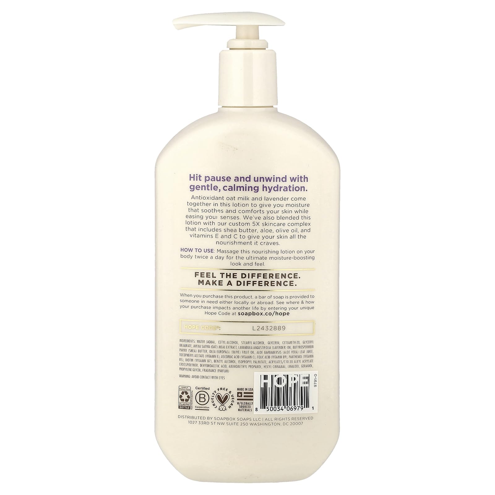 Soapbox Ultra Hydrating Body Lotion, Oat Milk + Lavender, 16 fl oz (473 ml)