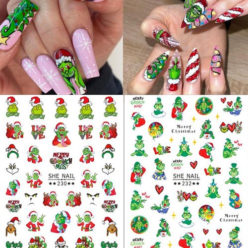 Christmas Nail Stickers VGNRAR 3D Christmas Nail Decals Self-Adhesive Cute Cartoon Xmas Nails Design Holiday Nail Art Stickers Winter Nail Supplies for Women DIY Nail Art Charms Decoration 6Sheets