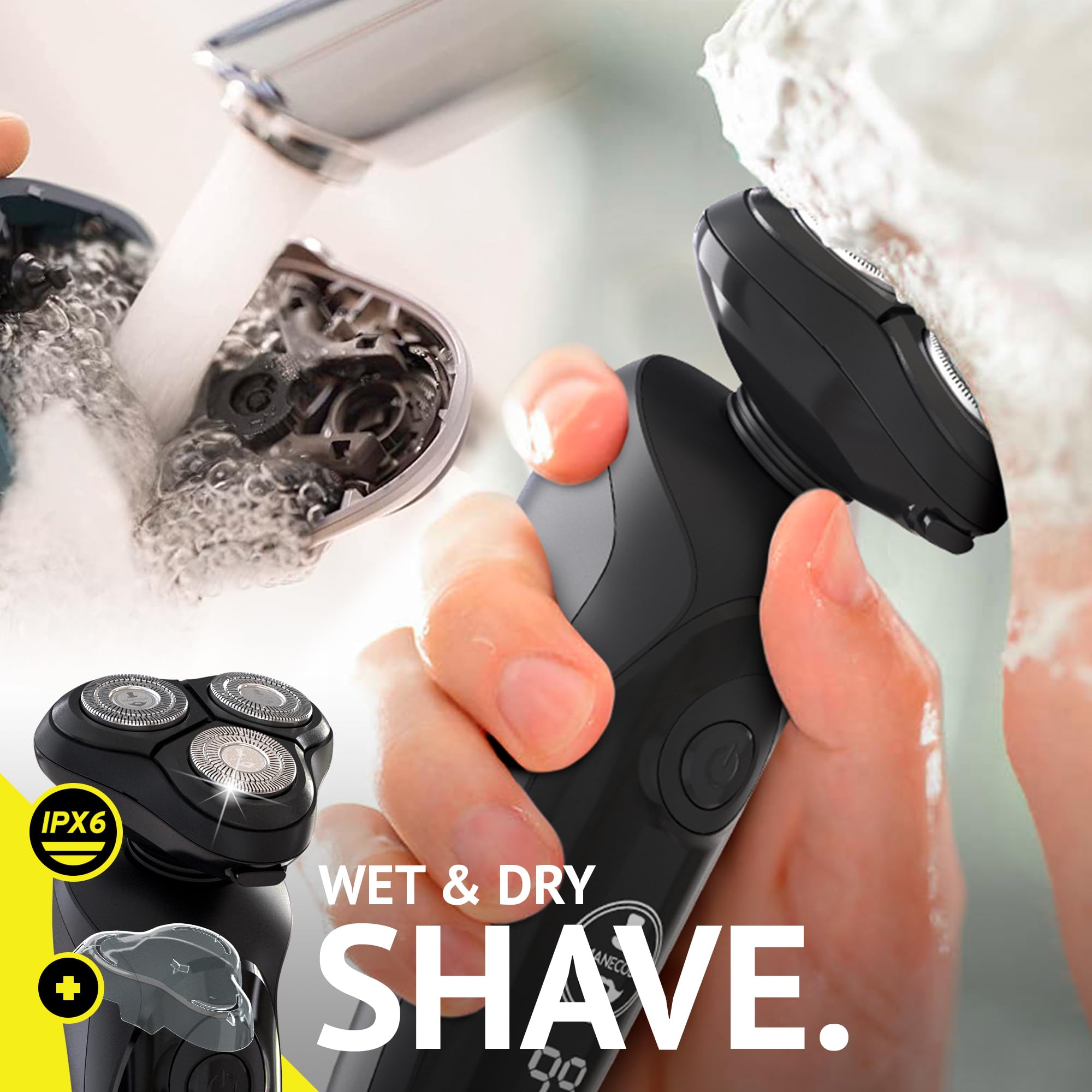 MANECODE® Electric Razor for Men - Shaver with Floating 8 Contouring Technology® and IQ Cleaning Sensor® (Travel Case)