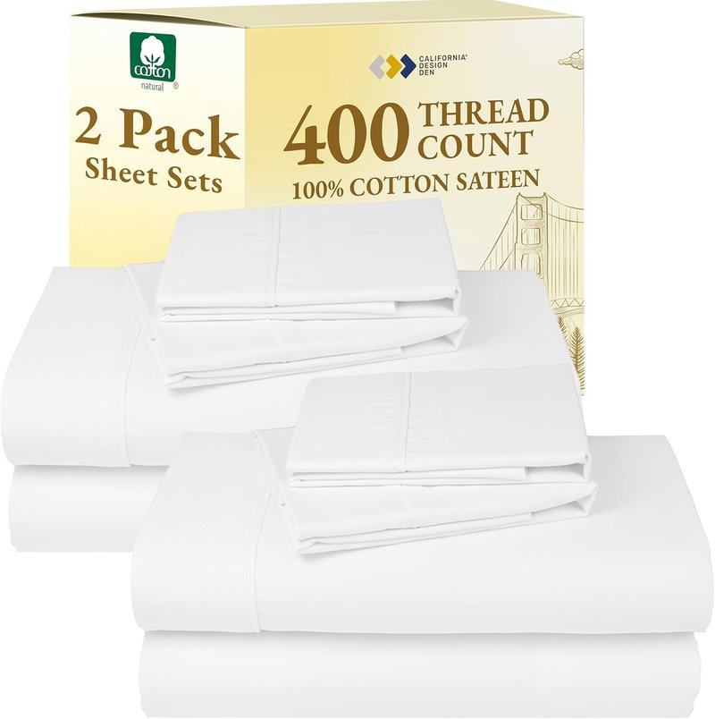 California Design Den Bed Sheets - 400 Thread Count 100% Cotton Sateen | Soft & Breathable, Full Size, Antique White - 2-Pack