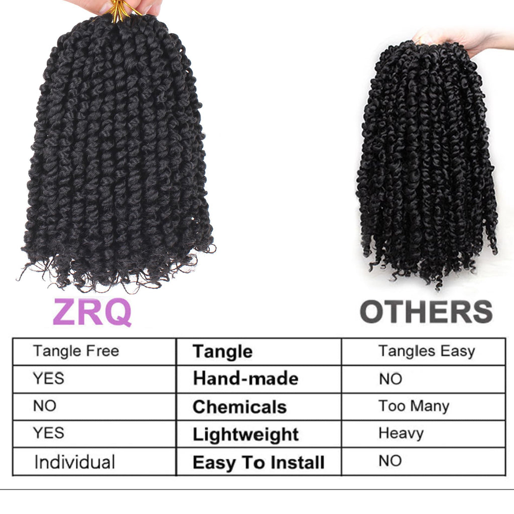ZRQ Short 8 Packs Pre-twisted Bob Passion Twist Crochet Hair with Curly Ends 6 Inch Pre looped Black Passion Twists Hair 12 Roots/Pack Synthetic Bohemian Crochet Braids Hair for Black Women 1B#