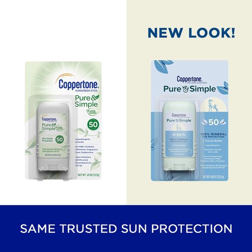 Coppertone Pure And Simple Mineral Sunscreen Stick - SPF 50, Water Resistant, Hypoallergenic, 0.49 oz