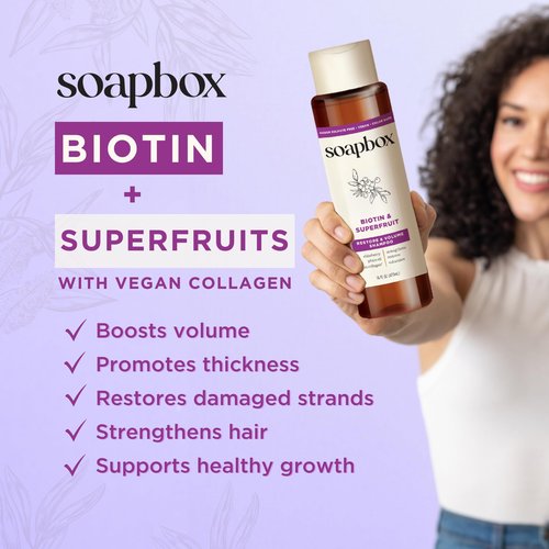 Soapbox Biotin & Superfruit Shampoo & Conditioner Set | Includes Vegan Collagen, Aloe and Shea Butter | Paraben Free, Silicone Free, Harsh Sulfate Free | 16oz (Pack of 2)
