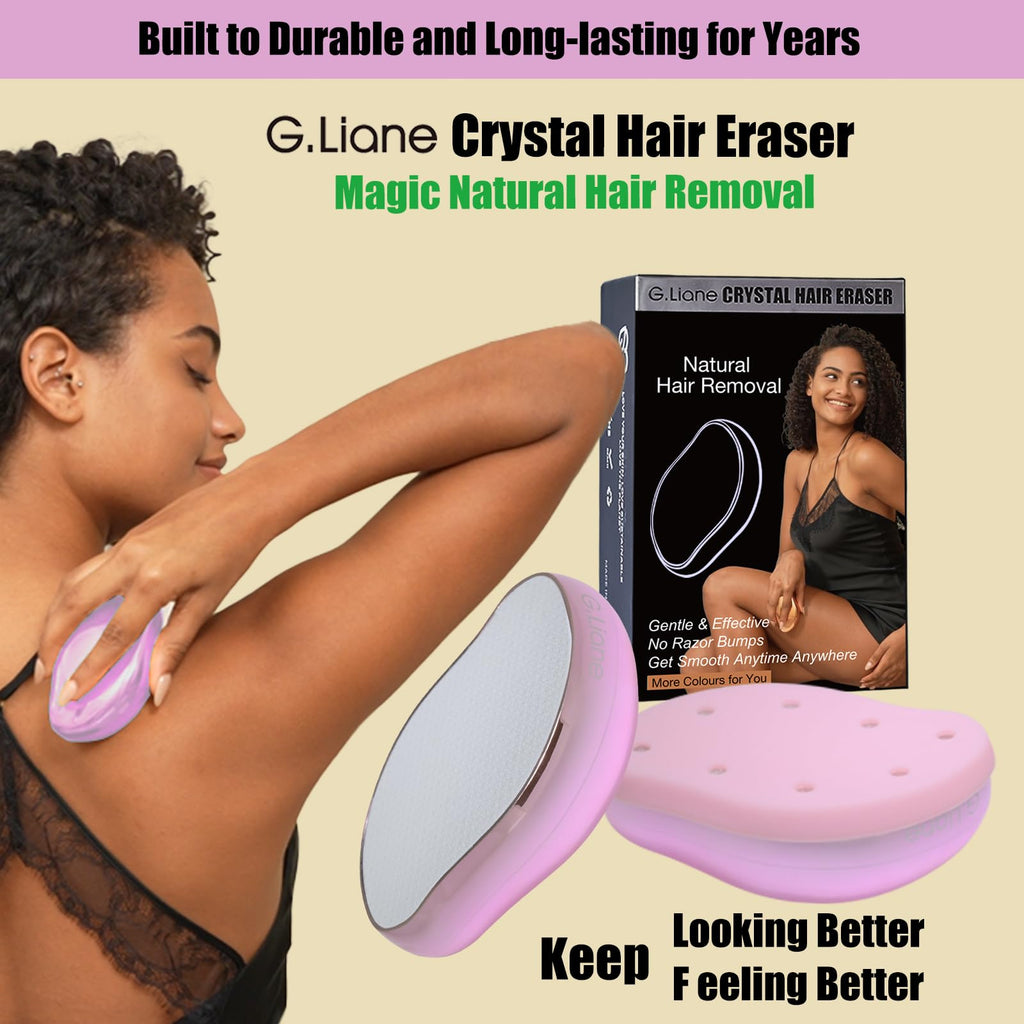 G.Liane Crystal Hair Removal,Upgraded Painless Crystal Hair Remover,Nano Glass Hair Eraser Device and Skin Exfoliation,Epilator for Women and Men(Light Pink)