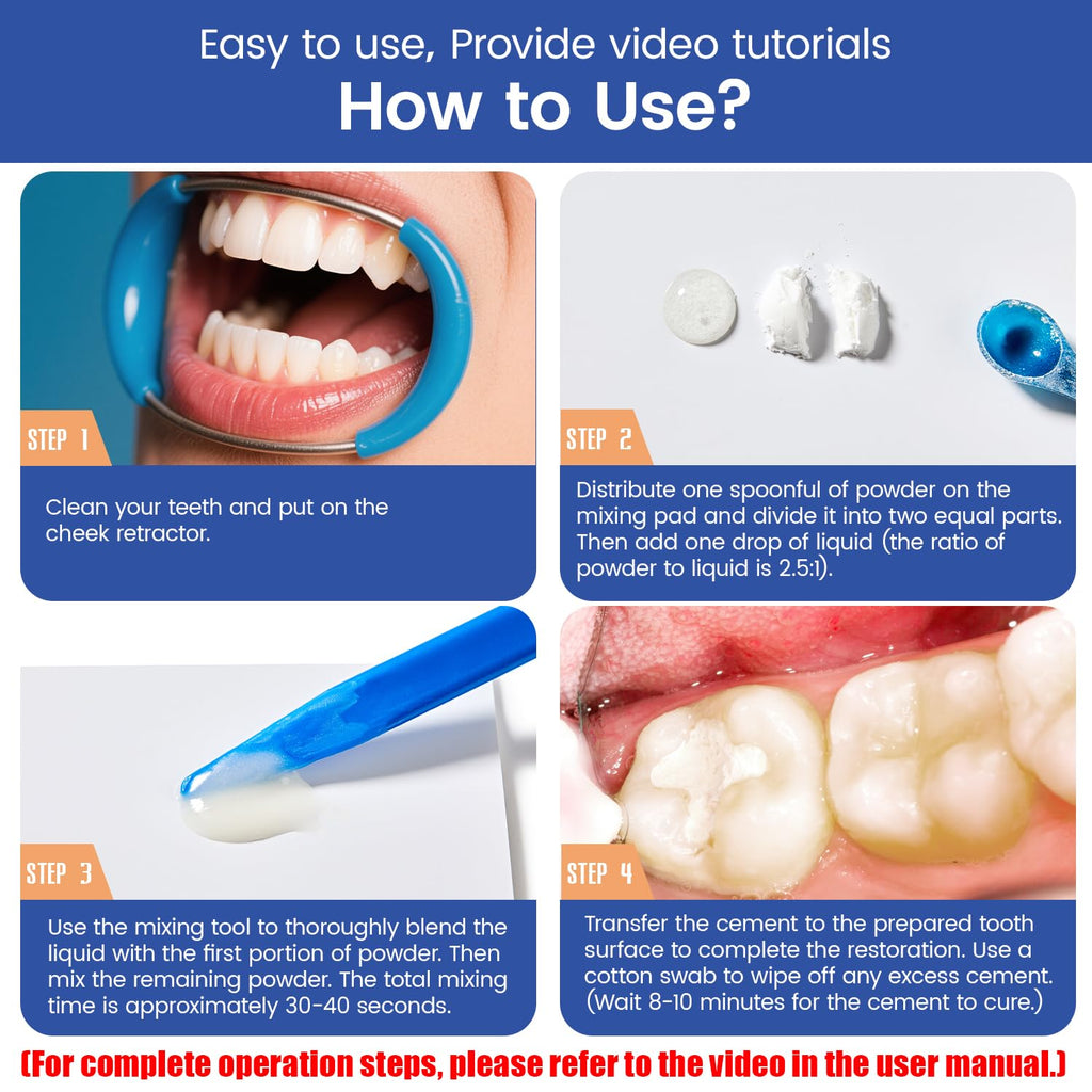 Tooth Repair Kit,Zinc Oxide Eugenol - Dental Cement,Cavity Filler for Teeth,for Crowns & Bridges Filling,Dental Glue,Provide Video tutorials 2pcs