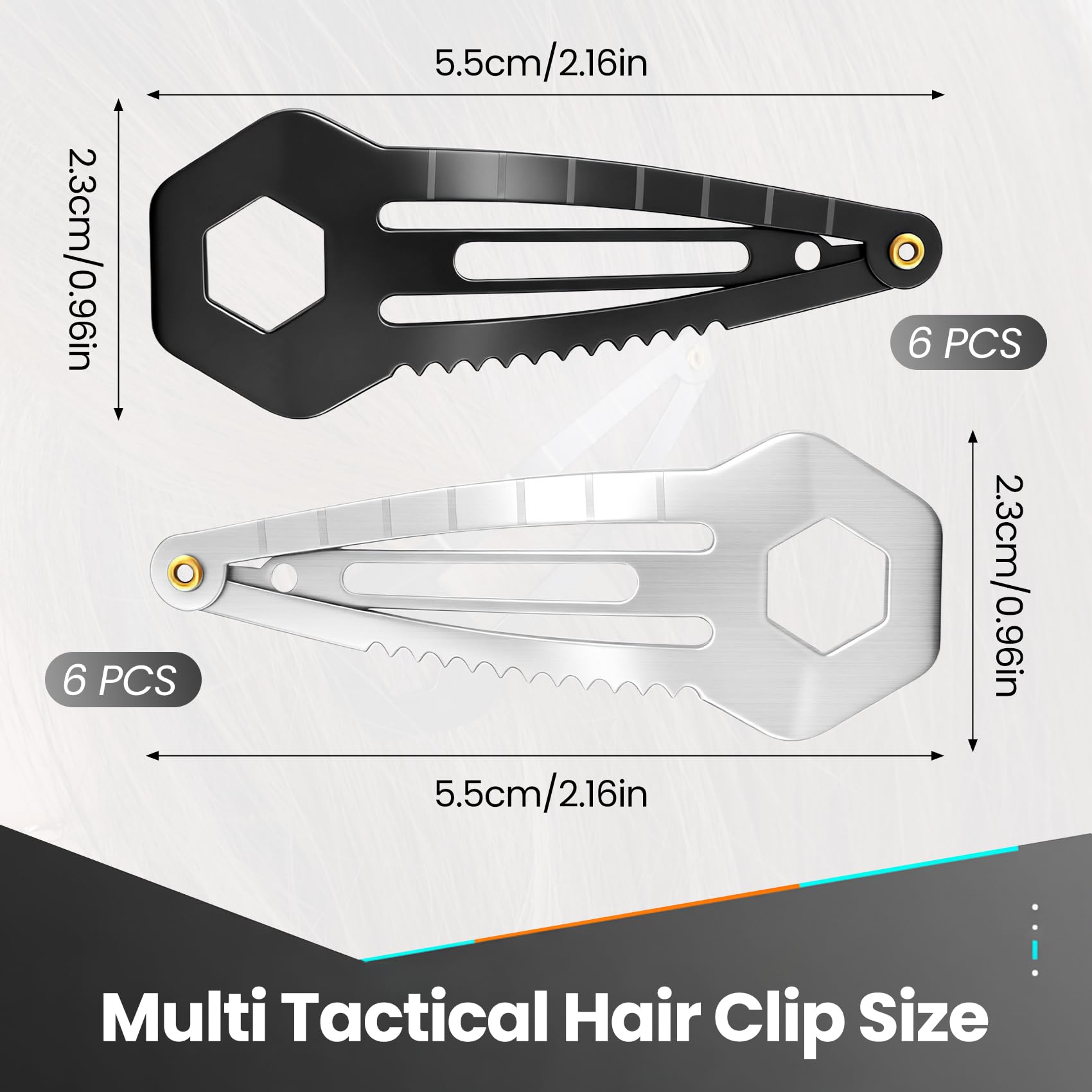 12-Pack Tactical Hair Clips - Mini Functional Snap Hair Clips - Hair Tie Cutter Tool - Small Barrettes for Women & Men It can open bottles, boxes, tighten glasses screws, cut cable ties, and more