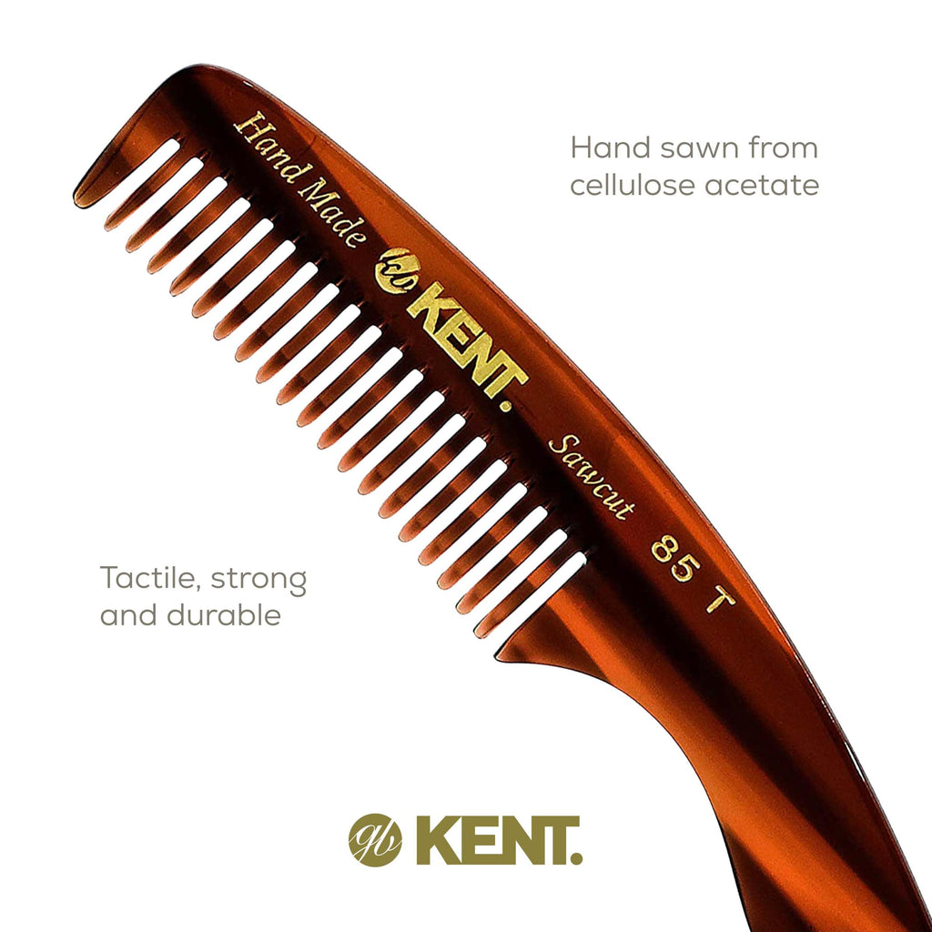 Kent 85T Small Wide Tooth Beard and Mustache Pocket Comb, Coarse Toothed Travel Size for Facial Hair Grooming and Beard Care. Saw-cut of Quality Cellulose Acetate, Hand Polished. Hand-Made in England