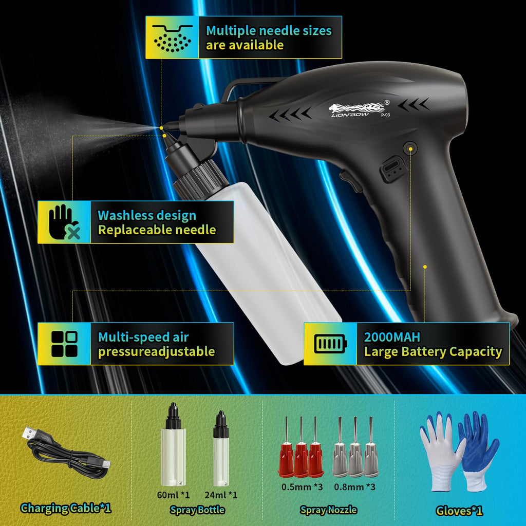 Lionbow Electric Paint Sprayer Gun Handheld Electric Paint Spray Gun High Power Portable Cordless Spray Paint Gun for Painting Cars,Cabinet, Paint Repair and DIY(3 Gear)