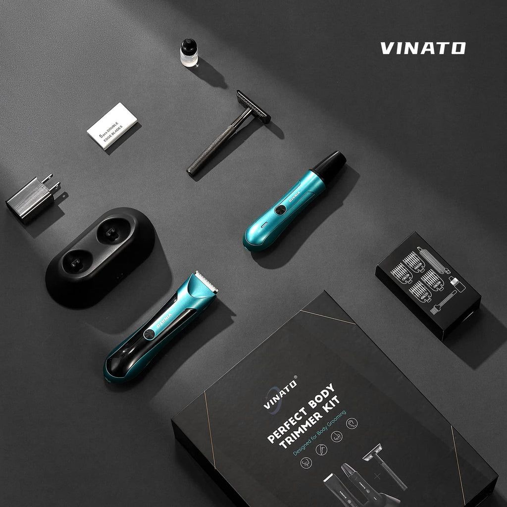 VINATO Electric Trimmer for Men - Body Hair Trimmer, Nose Hair Trimmer for Men, Beard Razor, Mens Grooming Kit for Manscape, Dual Charging Base