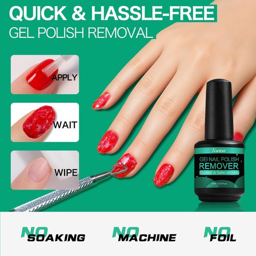 Gel Nail Polish Remover Kit with Tools, 15ml No Soak or Foil Needed, Fast Removal in 2-5 Minutes, Includes Cuticle Pusher & Nail File, Safe for Home DIY