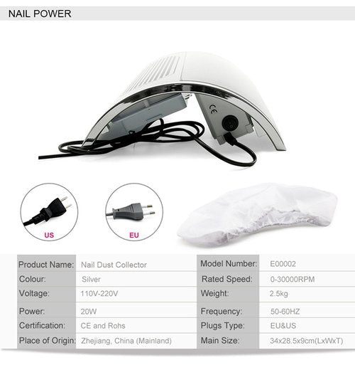 Rolabling Nail Dust Collector Suction Extractor - Powerful Vacuum Cleaner with 3 Fans & 2 Dust Collection Bags for Acrylic Nail Salon
