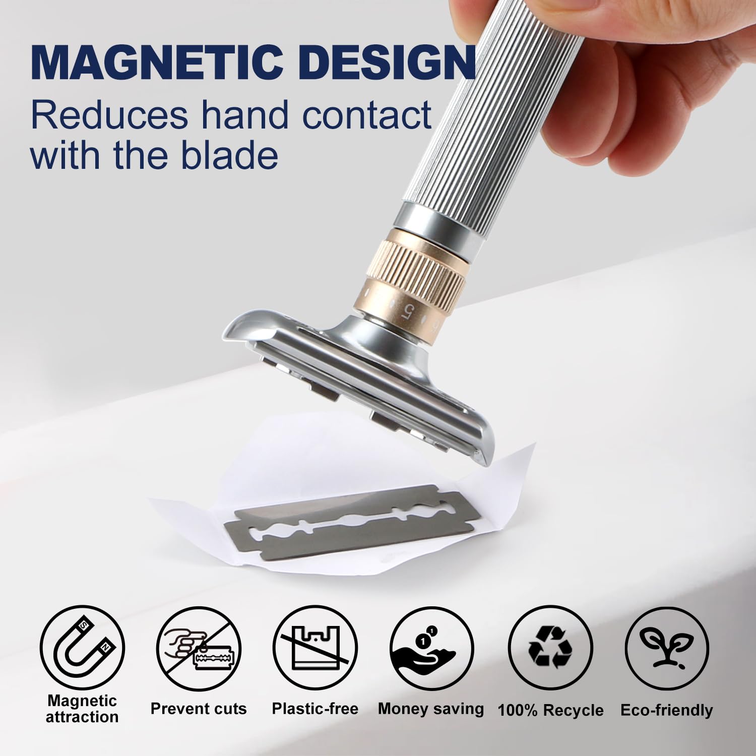 THURLADY Double Edge Safety Razor, Single Blade Razors for Men, with 10 Platinum Coated Swedish Safety Razor Blades, Sustainable, Close and Smooth Wet Shaving, Adjustable Blade Angle, Matte Silver
