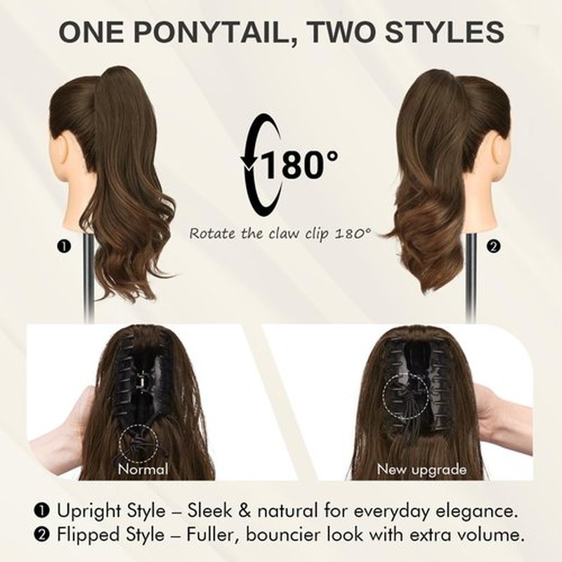 Sofeiyan Claw Clip Ponytail Extension 16 inch Curly Wavy Clip in Hairpiece Synthetic Fake Pony Tail Clip on Hair Extensions for Women Natural Looking Fluffy Hair Extensions for Daily Use - Dark Brown