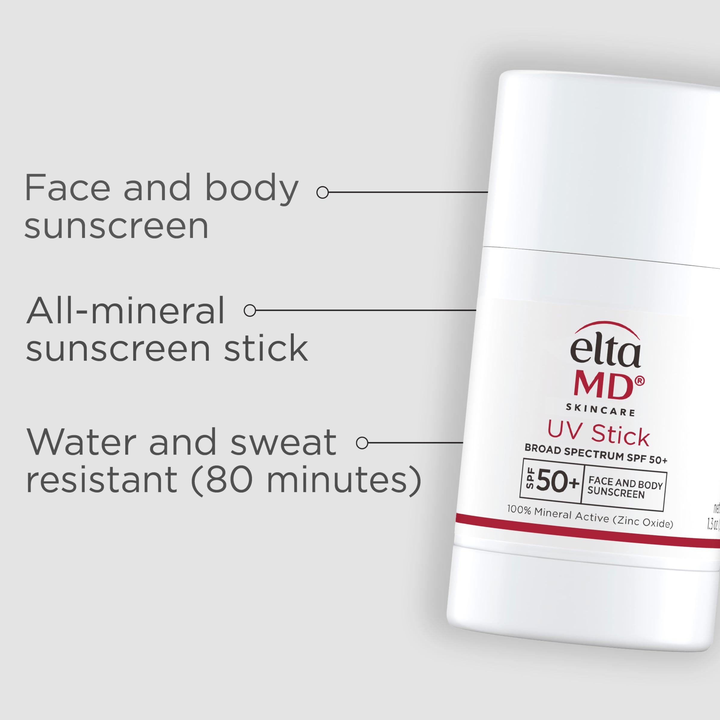 EltaMD UV Stick Sunscreen for Face and Body,Mineral SPF 50+ Face Stick Sunscreen with Zinc Oxide For Kids and Adults,Sensitive Skin,1.3 oz,(Pack of 2)
