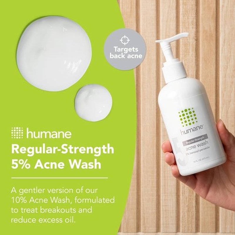 Humane Benzoyl Peroxide Face Wash - 5% Acne Treatment for Skin, Back & Body - 8 Fl Oz - Dermatologist-Tested, Cruelty-Free Cleanser