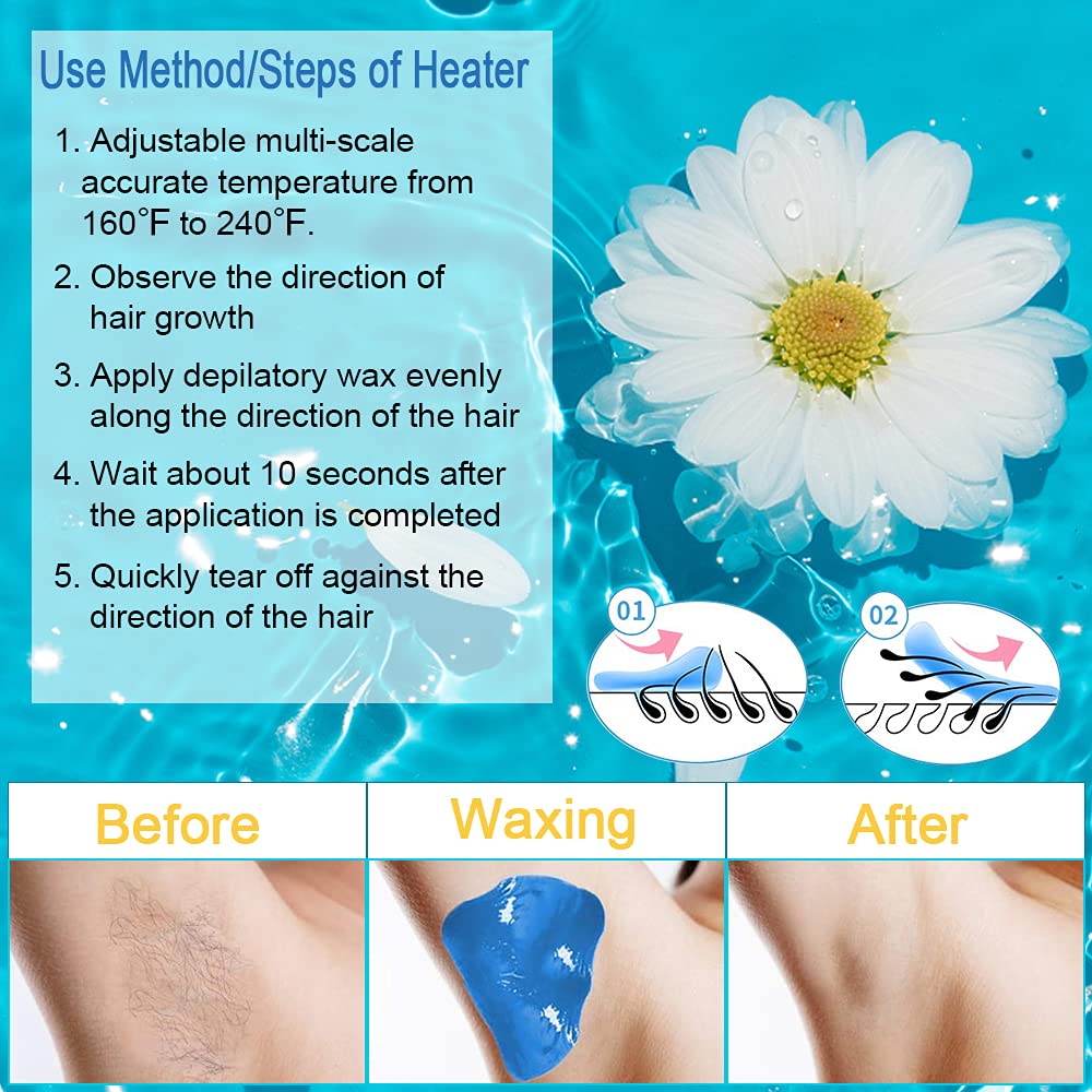 Waxing Kit, Wax Warmer for Hair Removal with 6 Packs Wax Beads & 10Pcs Waxing Applicator Sticks, Painless at Home Waxing Kits for Full Body Bikini Brazilian Face Eyebrow Legs