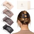 Amlaidu Large Flat Hair Claw Clips for Women Fine Thin Medium Thick Hair, Duckbill Strong Hold Non Slip Square Hair Clips, Cozy French Lay Down Hairclips, Beige, Light Brown, Dark Brown, Black, 4 Pcs