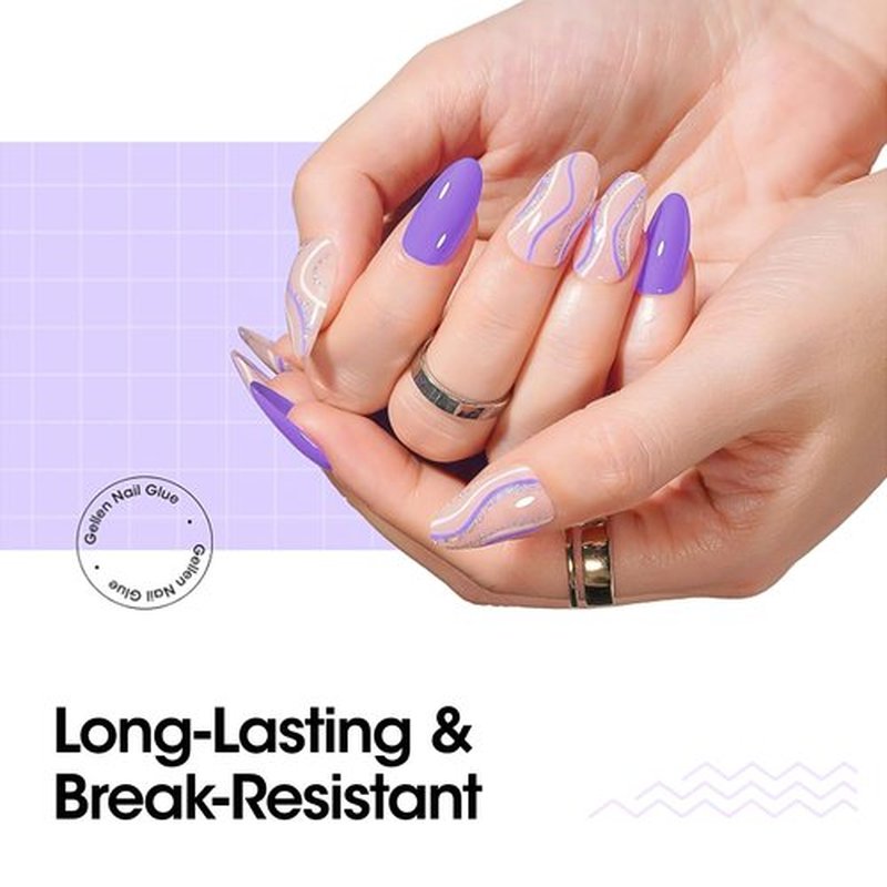 Gellen 2 Pcs Gel Nail Glue for Nail Tips, 4 in 1 UV Extension Glue for Acrylic Tips & Clear Press on Nails & False Nails, Base Gel, Rhinestone, U V Led Lamp Needed