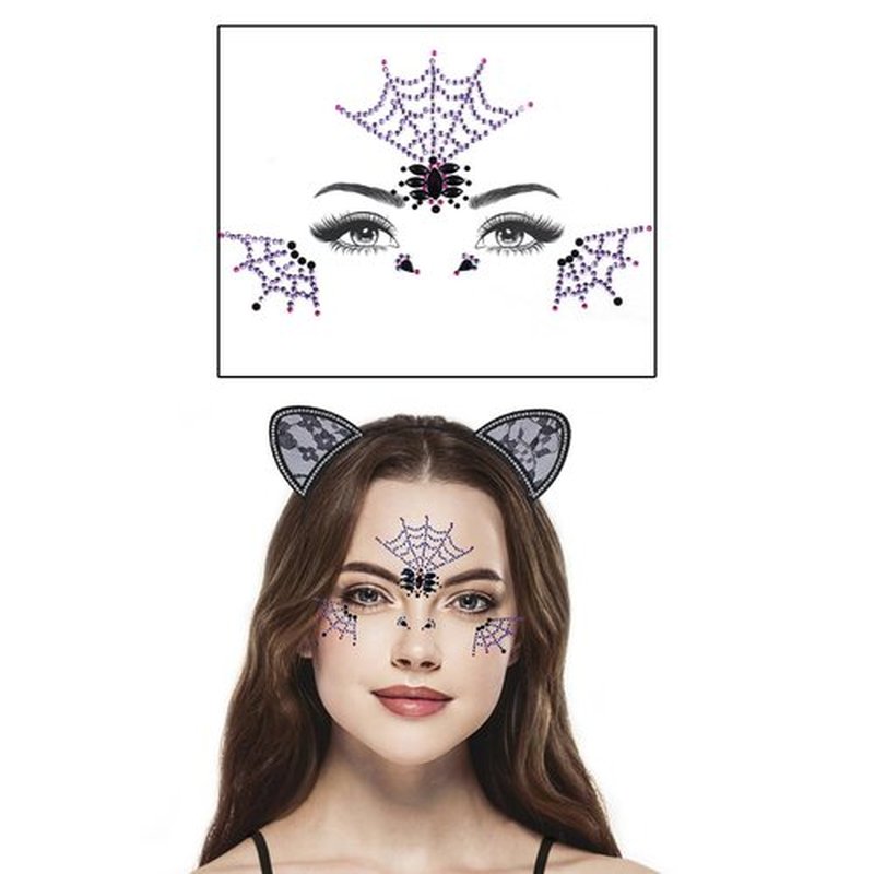 Halloween Face Gems Jewels,Day of the Dead Skull Spider Web Clown Rhinestone Face Tattoo Stickers for Men Women Kids Halloween Cosplay Makeup