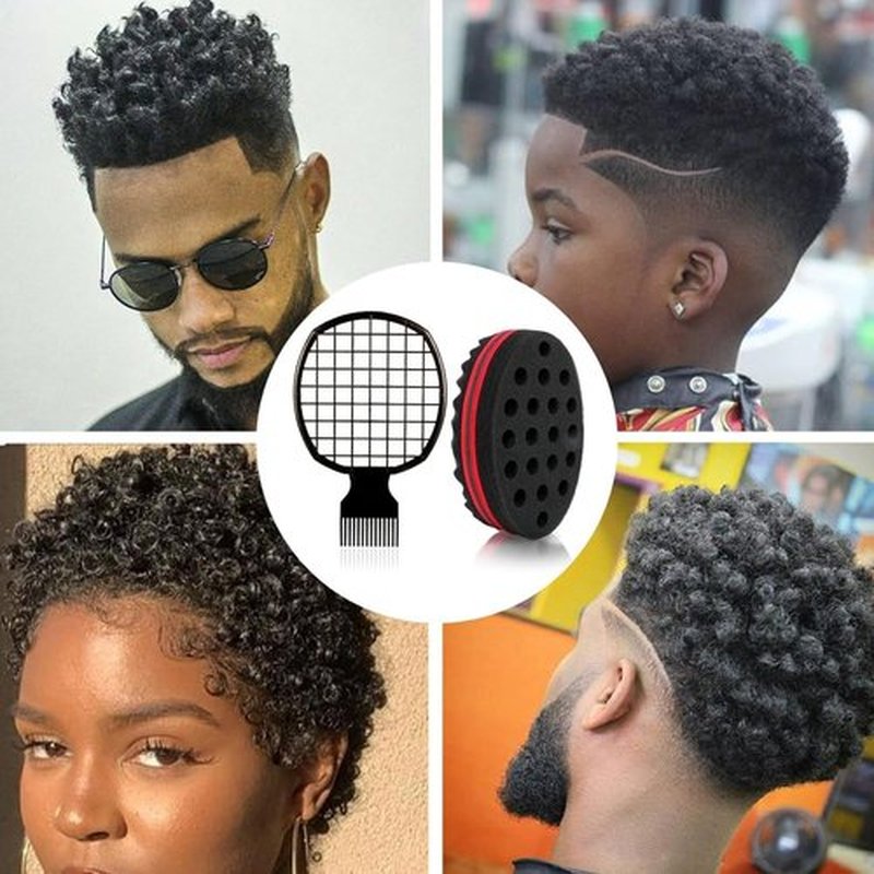 3 Pcs Afro Twist Upgrade Set: Hair Sponge Double-sided and 2 Twist Comb, Curl Sponge Hair Brush for Women Men Barber Personal Styling