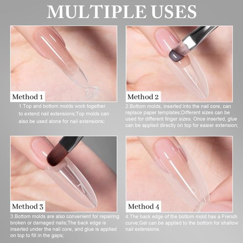 Dansib 480 Pcs Original Sandwich Nails Dual Forms Include Long Coffin Shape and Almond Round Nail Mold for Quick Nails Extension, 30 Sizes Plastic Form, Salon Nail Art Tools, Instruction Included