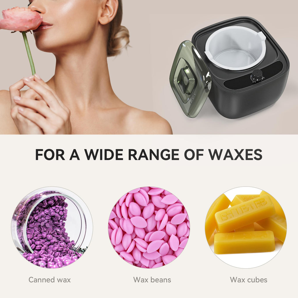Waxing Kit for Women Men, Wax Warmer with Silicone Bowl & 4 Bags Hard Wax Beads, Portable Wax Kit for Sensitive Skin Full Body Hair Removal, Brazilian Bikini, Eyebrow, Face, Black