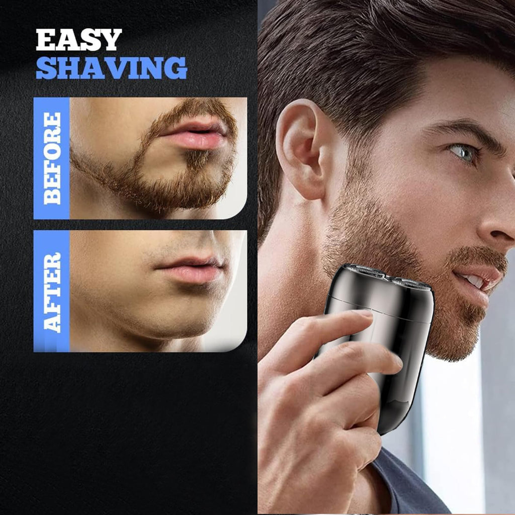 Mini Electric Shaver for Men, Upgrade Pocket Dual Head Shaver, Pocket Size Portable Razor USB Close Battery Rechargeable Waterproof Compact Electric Razor for Car, Travel, Office, Home Use (Gray)