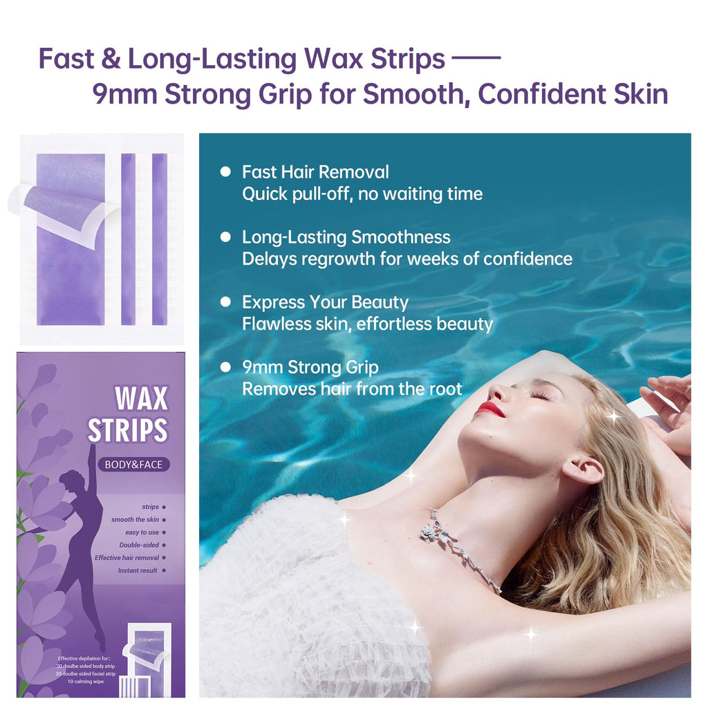 Nest Timber Wax Strips for Hair Removal – 50Count with Soothing Wipes – No Heat Waxing Kit for Women & Men, Face & Body, Bikini, Legs, Underarms – Travel-Friendly & Gentle on Skin