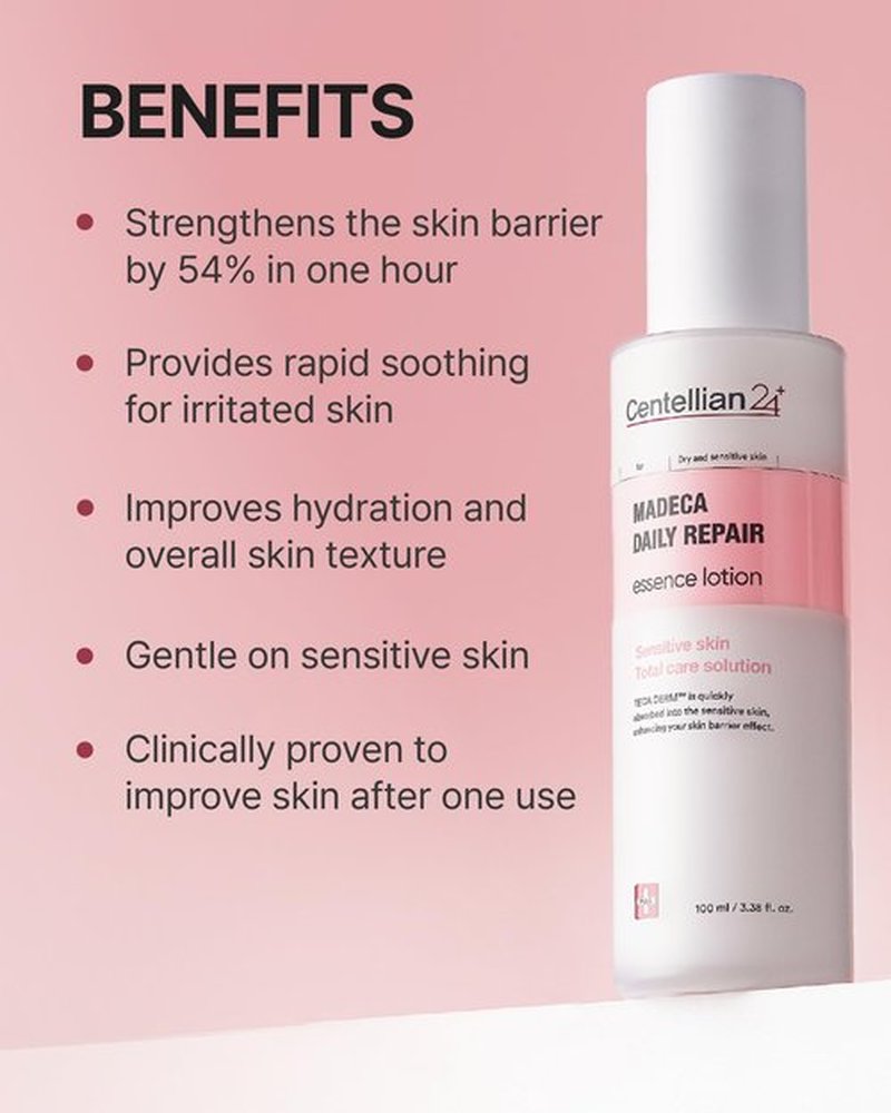 CENTELLIAN 24 Madeca Daily Repair Essence Lotion (3.38fl oz) - Deep Hydration & Soothing for Sensitive Skin, Lightweight, Non-Irritating, Korean Skin Care. TECA DERM, Centella Biome Water.