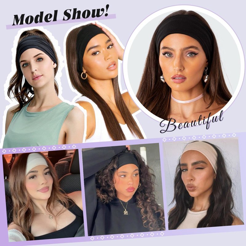 XTREND 6 Packs Wide Boho Headbands for Women Stretch Fashion Headband Extra Large Turban Headband for Yoga, Working Out, Travel or Running Black Hairband Girls Accessories (Black)