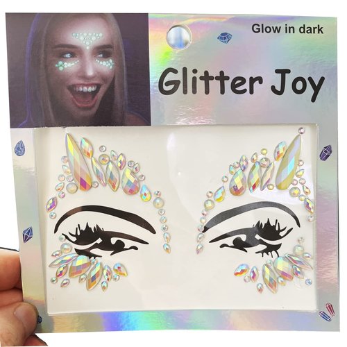 Noctilucence Face Gems Jewels, Festival Face Jewels Tattoo Stickers, Luminous Rave Crystals Face Gems Stick on, Body Gem Temporary Face Tattoos for Festival,4-Pack