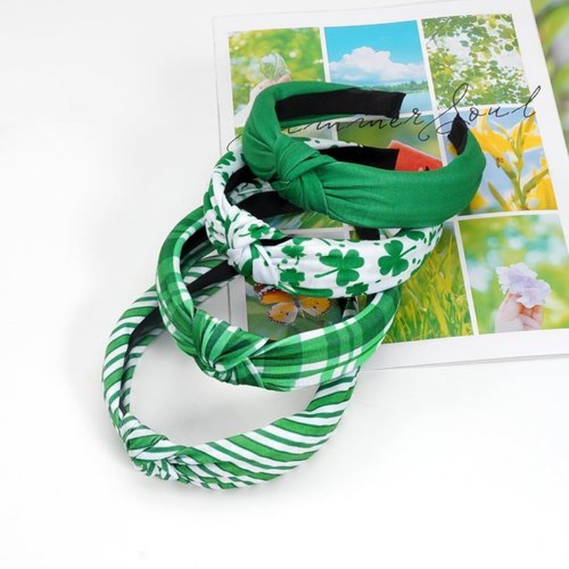 Ardorchid St.Patrick's Day Headbands Irish Green Striped Plaid Headband Lucky Leaf Shamrock Wide Knot Headband for Women Girls Gifts Hair Accessories Hair Hoop