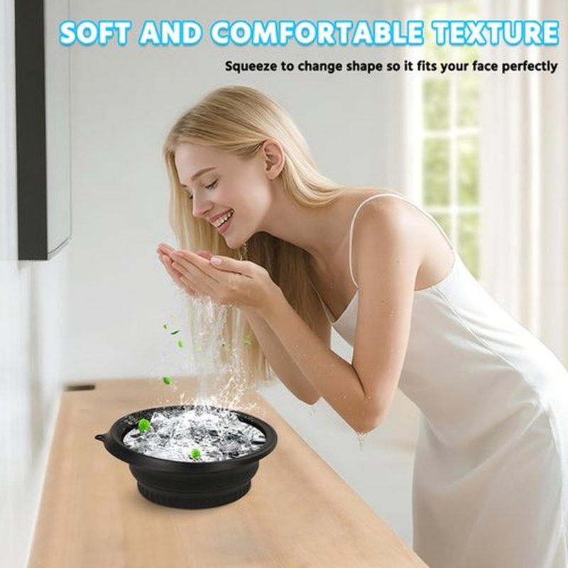 Face Tub for Ice Bath with Built-in Ice Tray – Collapsible Silicone Facial Ice Bath Bowl for Cold Plunge Therapy, Skin Tightening & Acne Relief – Portable Spa Tool for Home & Travel (Black)