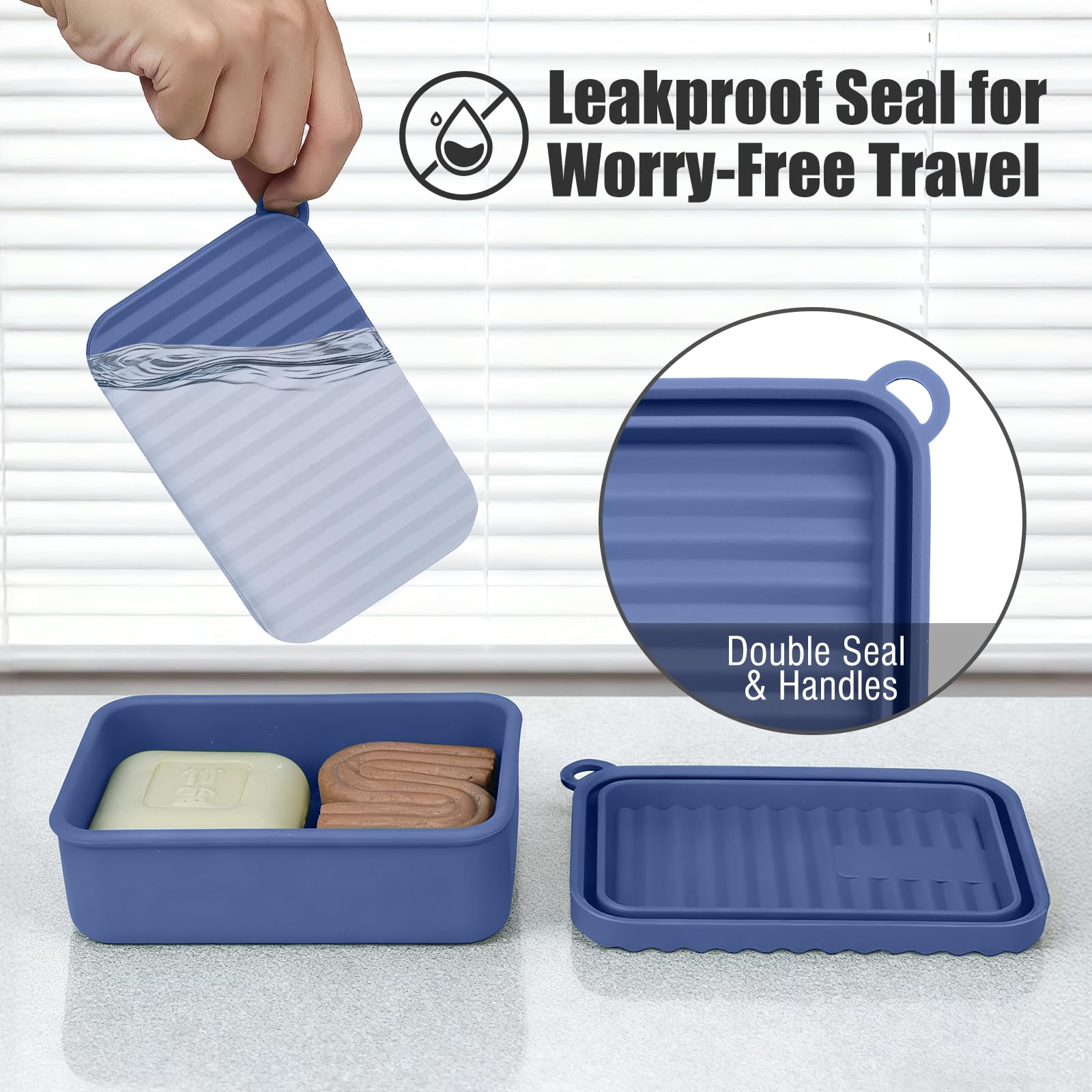 AIDIMMING Extra Large Silicone Travel Soap Case, Leak Proof Bar Soap Holder & Container for Extended Trips, Camping & Gym,Truck Drivers, Fits 10oz Duke Cannon, Shampoo & Conditioner Bars (Deep Blue)