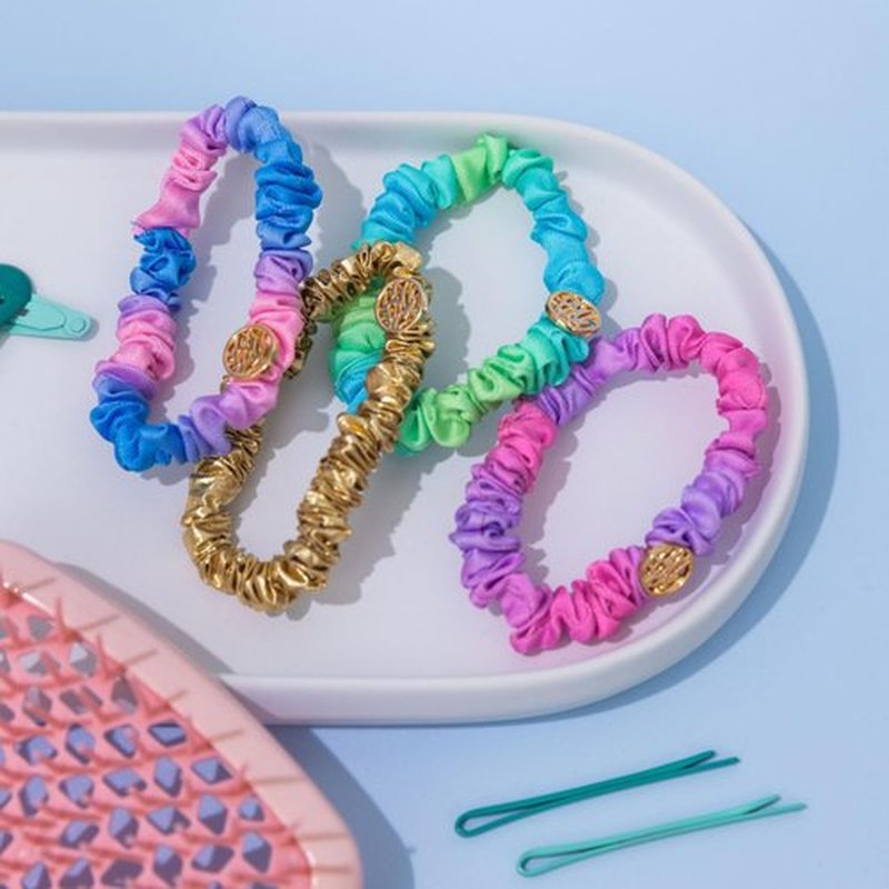 Lilly Pulitzer Mini Scrunchies, 4 Piece Scrunchie Set for Women and Girls, Cute Mini Hair Ties, Hair Bands for Women's Hair (Gold Lamé/Ombre)