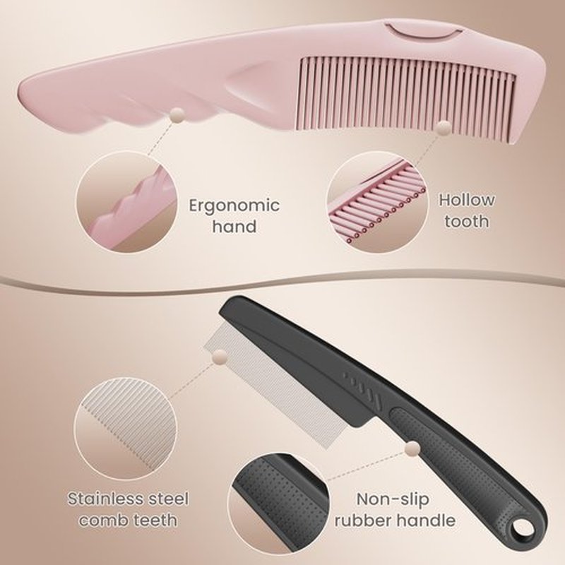 2PC Dandruff Comb Fine Tooth Scalp Detox Comb Lice Stainless Steel Scalp Detoxing Hair Brush Tool Hair Care for Women, Men & Kids (Pink)