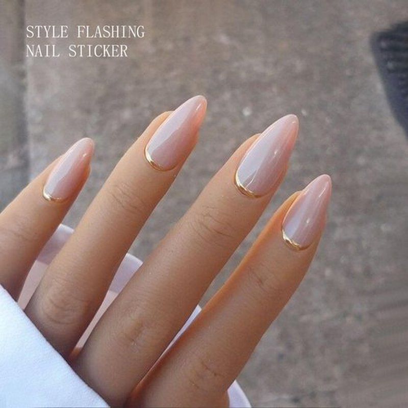 JMEOWIO Gel Nail Stickers Gold Line French Tip Semi Cured Gel Nail Strips Wraps UV/LED Nails Art Design Decoration Accessories