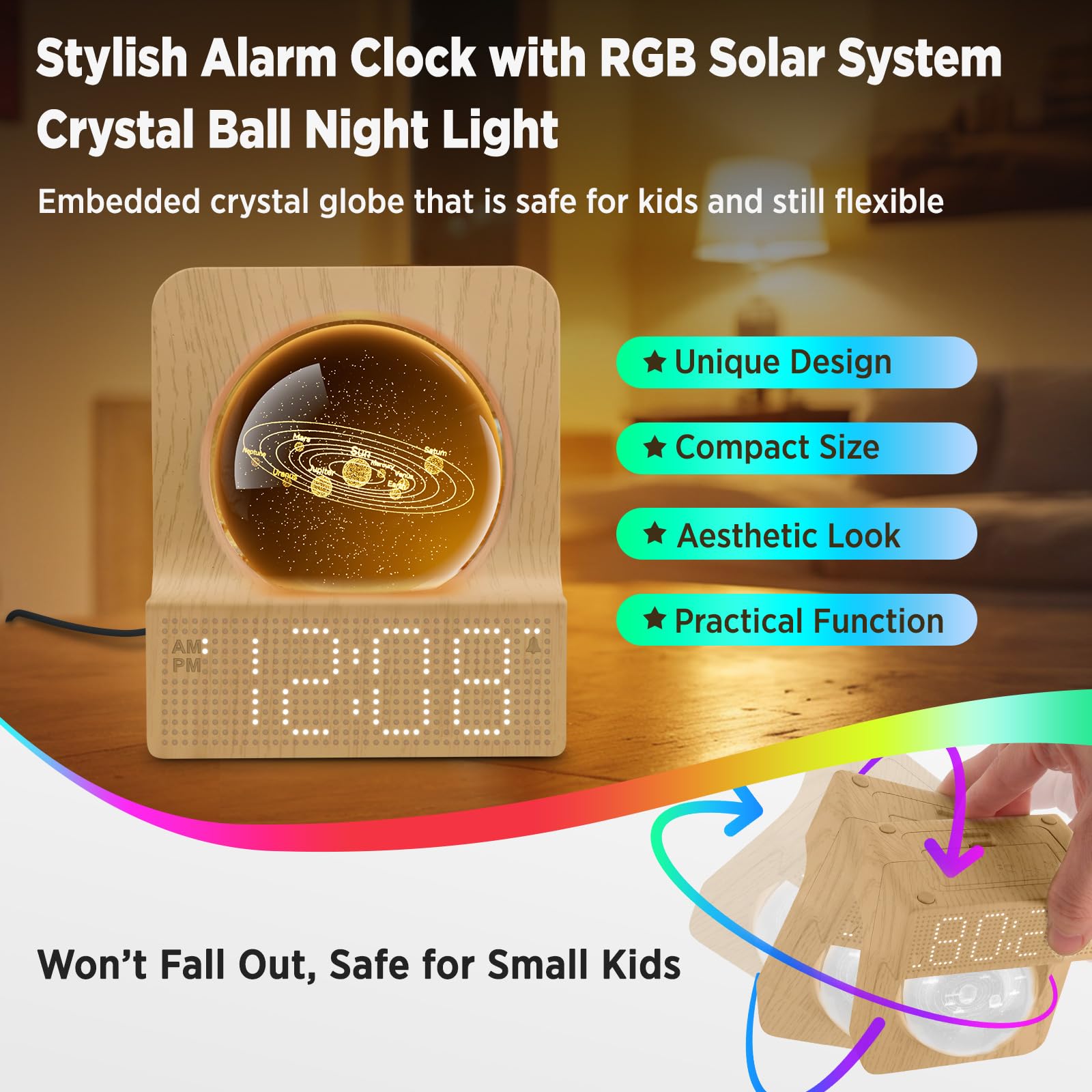 DreamSky Space Alarm Clock for Kids Teens with RGB Night Light for Bedroom