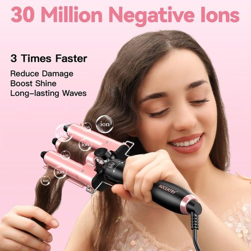 MOCEMTRY 5 in 1 Curling Wand Set (0.35"-1.25") with 3 Barrel Hair Crimper, Bubble Curling Wand and 3 Ceramic Barrels, Curling Iron 1 inch Crimper Hair Tool Waver with Two Temp Control, Gifts for Women