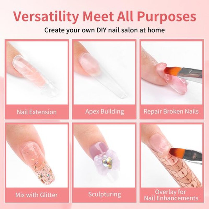 BQAN Poly Nail Gel, 2 Jelly Colors Poly Extension Gel (30ml) with Slip Solution & Brush | Non-Lifting Low Odor | for Nail Builder Pro Salon & Home DIY - Jelly Light Pink, 1 Oz/Pack (Pack of 2)