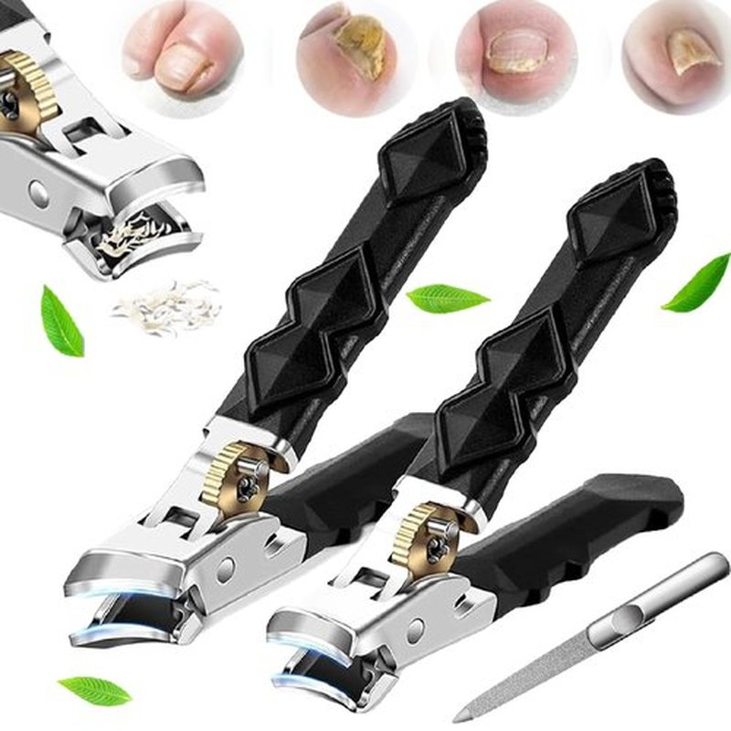Goredny Orthoclip Nail Clippers,Black Anti Slip Grip Gear Lock Nail Clipper, Toenail Clippers for Thick Toenails, Double Configuration of Oblique and Flat Mouth, Splash-Proof (Oblique+Flat)