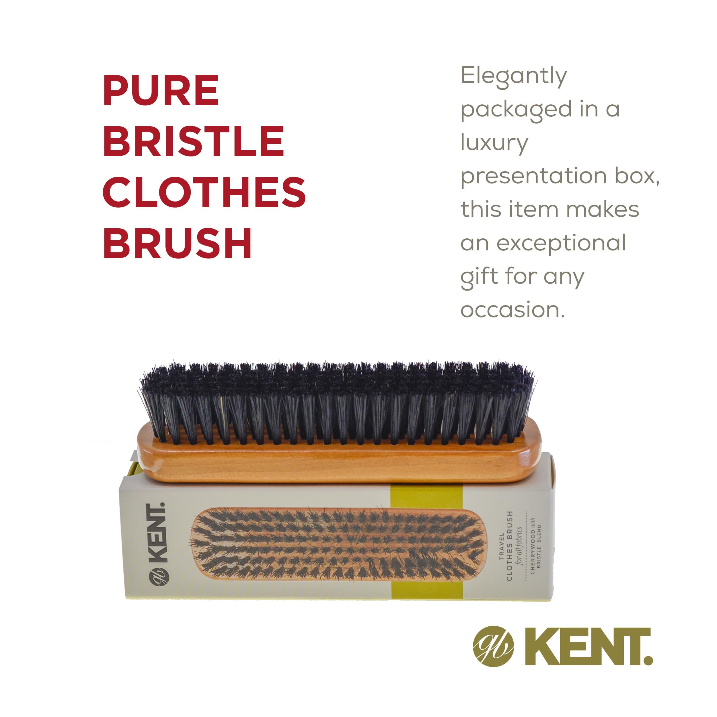Kent CC2 Finest 100% Handcrafted Clothes Brush: Black Boar Bristle & Nylon Mix with Cherrywood Handle - Travel-Size Lint/Fuzz Remover for Cashmere, Wool, Silk; Suede Brush & Pet Hair Lint Roller