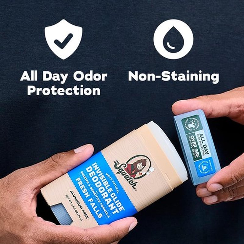 Dr. Squatch Invisible Glide Deodorant for Men - Smooth, Stain-Free Formula - Aluminum-Free, Sensitive Skin - Fresh Falls & Wood Barrel Bourbon - 2.65oz (2-Pack)