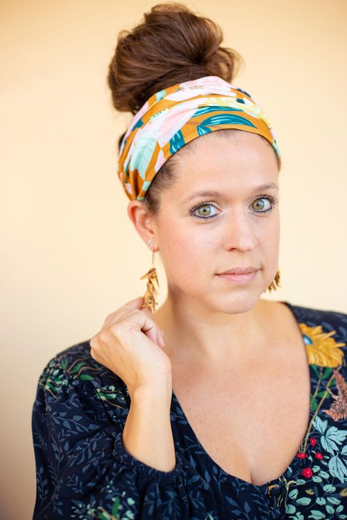 Karma Folklore Headband for Women - Wide - Fabric Headband and Stretchy Hair Scarf - Purple and Green