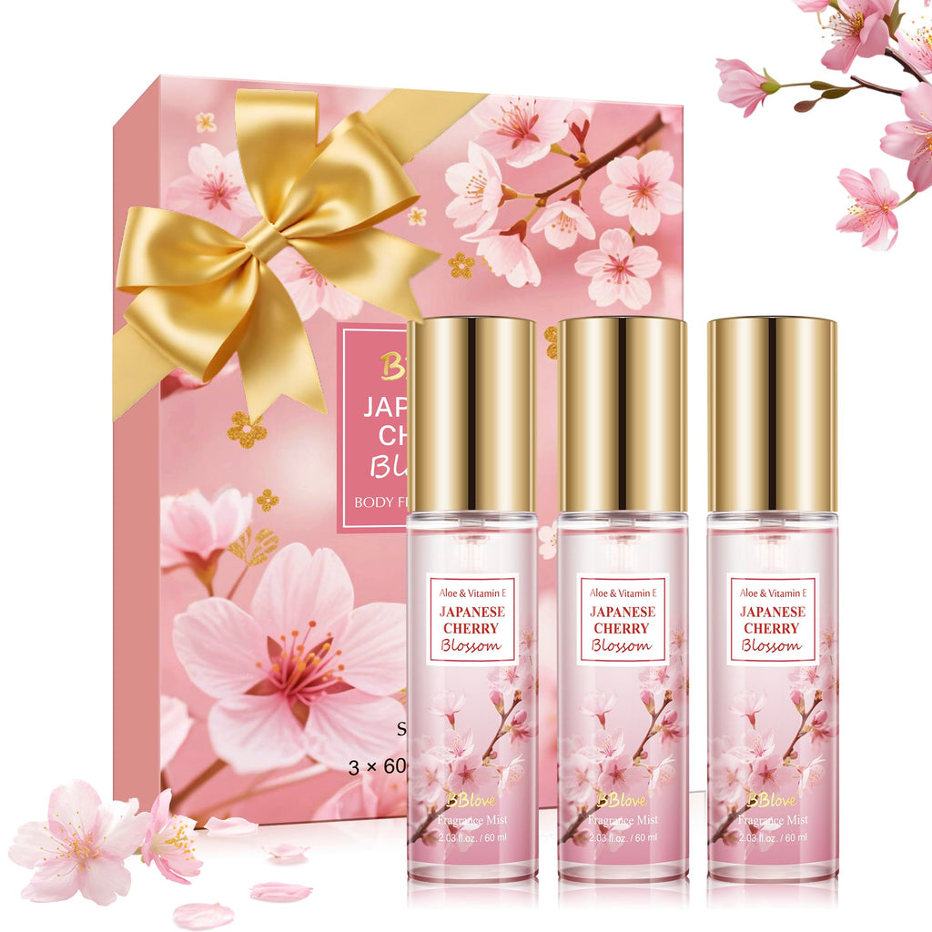 Beautifier Life Portable Body Mist Bath and Body Care Travel Set, Japanese Cherry Blossom Scent, 3 Piece, 2.03 FL OZ Each, Travel Essentials, Gift for Women, Girls, Birthday, Holiday, Mother's Day