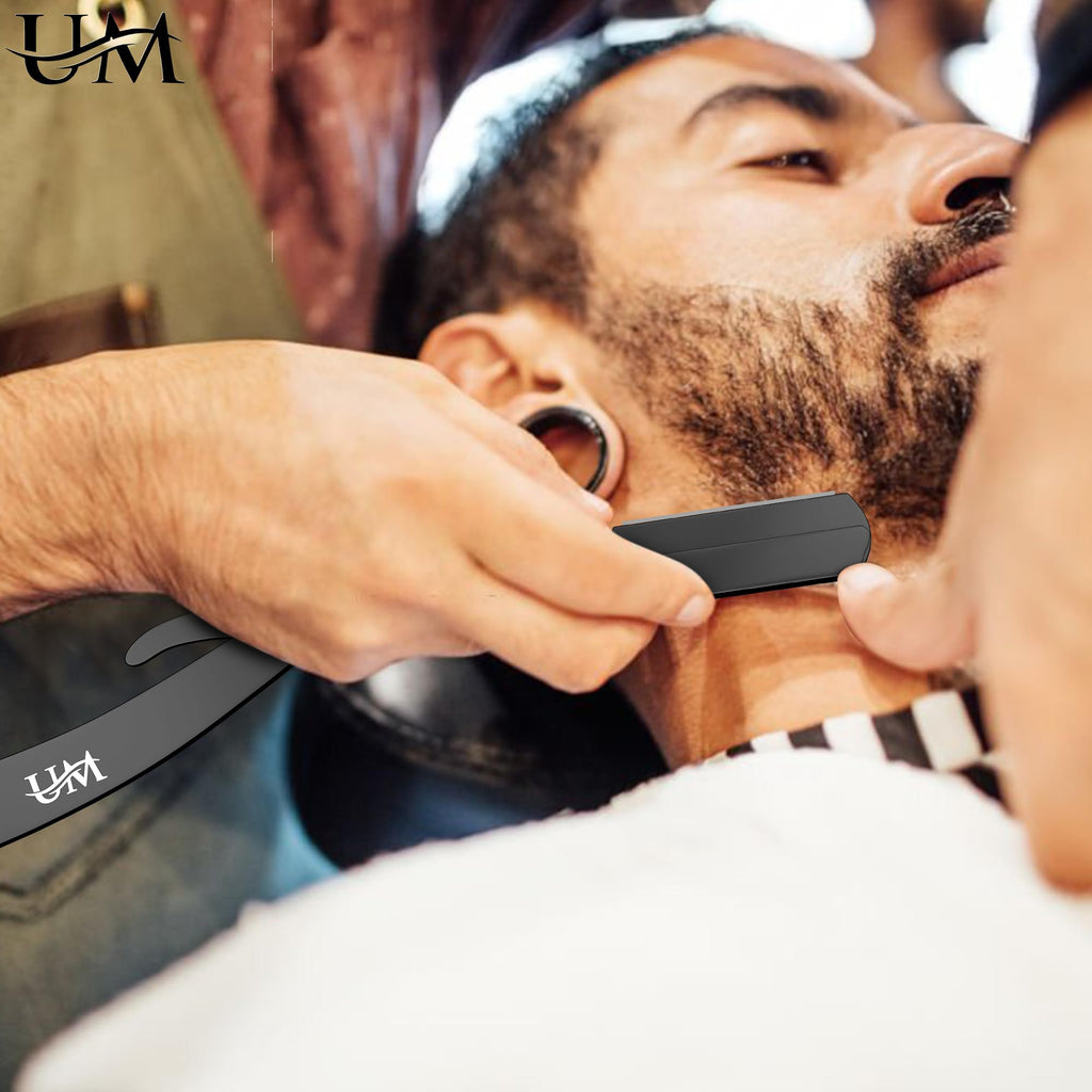 UM Supplies Straight Edge Razor Professional Barber Shaving Razor Kit With 10 Replaceable single Edge Blades