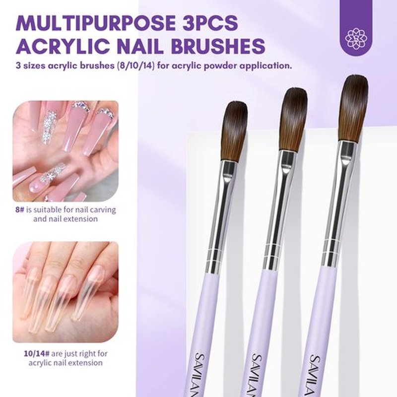 Saviland Acrylic Nail Kit - Drill Included, Clear White Pink Colors, Professional Set with Brushes for DIY Nail Extension