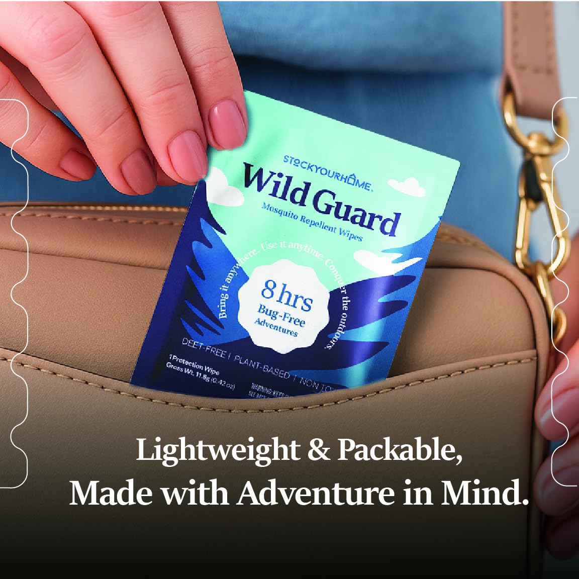 Wild Guard Mosquito Repellent Wipes (50 Pack), DEET Free Insect Repellent, Individually Wrapped Bug Wipes for Kids and Family, Travel Size for Camping, Hiking and Beach, 8 Hour Protection
