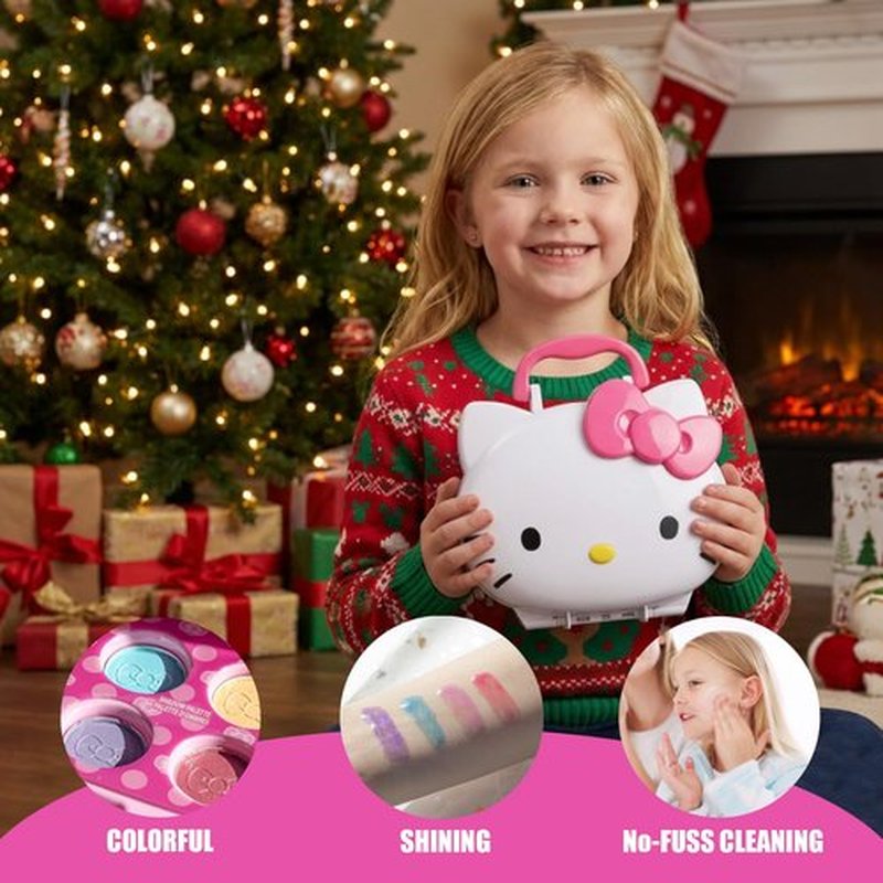 Hello Kitty Face Light-Up Makeup Vanity Set for Girls, Includes Nail, Eye and Lip Accessories, Perfect Birthday and Holiday Gift, AA Batteries Not Included, Ages 3+ by Townley Girl