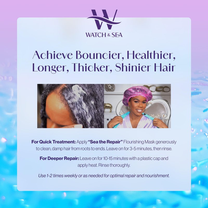 Watch & Sea Deep and Continuous Flourishing Hair Mask - Deep Conditioning Hair Mask for All Hair Types - Infused with Seaweed and Sea Kelp - 8 oz